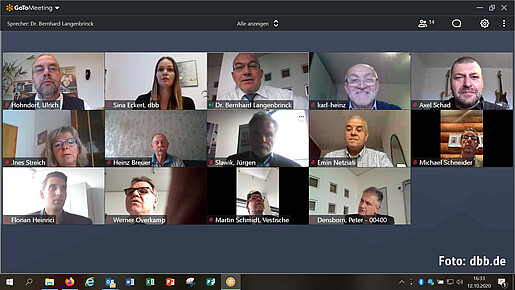 Online-Meeting der Verhandlungsrunde Screenshot der Videokonferenz