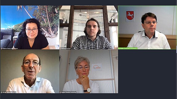 Nordl@nder Kongress Blick in eine Webkonferenz mit Vertreterinnen aus der Verwaltung norddeutscher Bundesländer und Milanie Kreutz, Vorsitzenden der dbb frauen