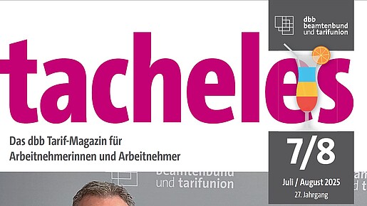 Titelseite eines magazins mit dem pinken Schriftzug "tacheles"